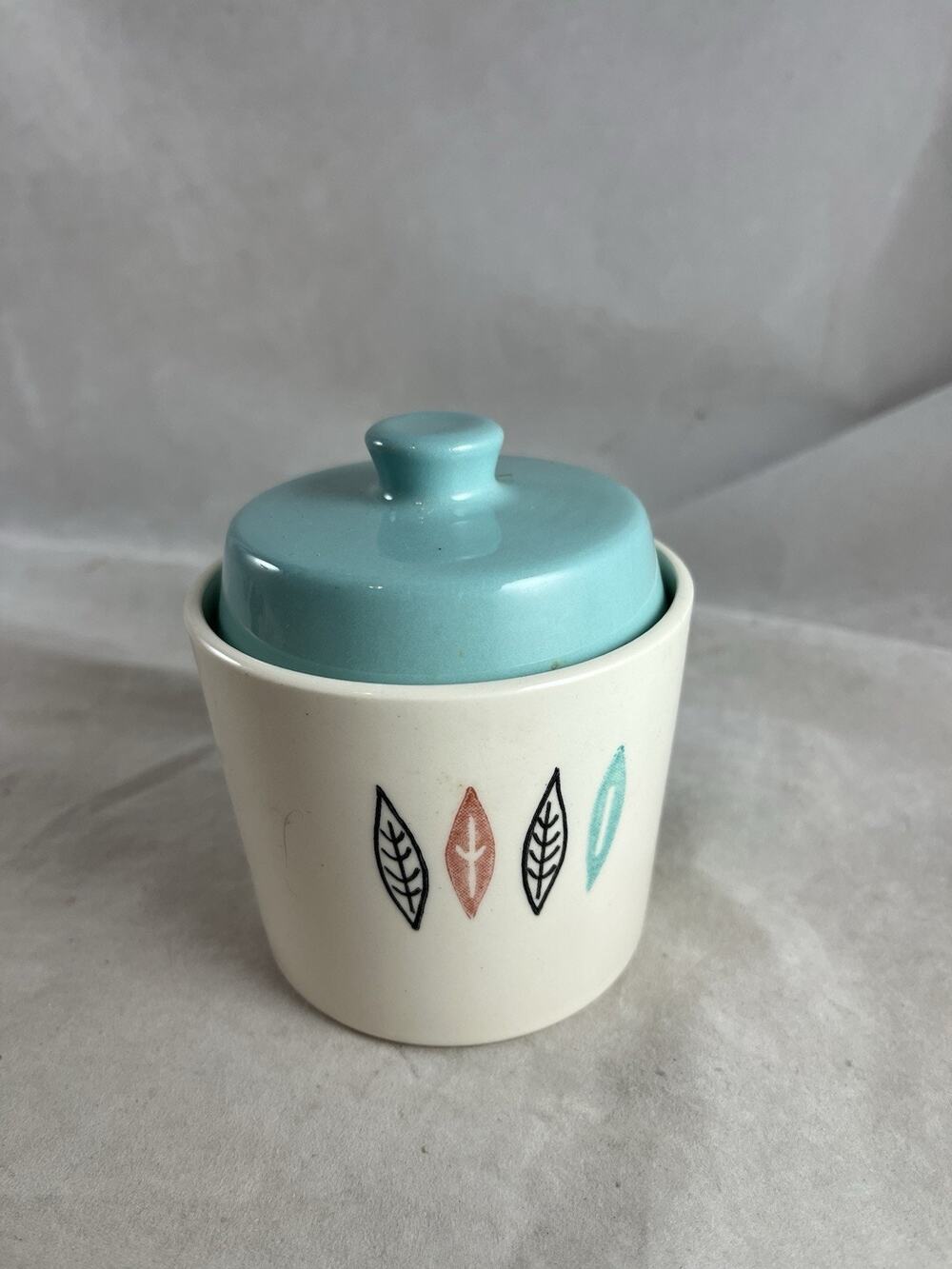 Marcrest Nordic Mint Sugar Bowl with Lid Feather Design Mid Century Ceramic 60s